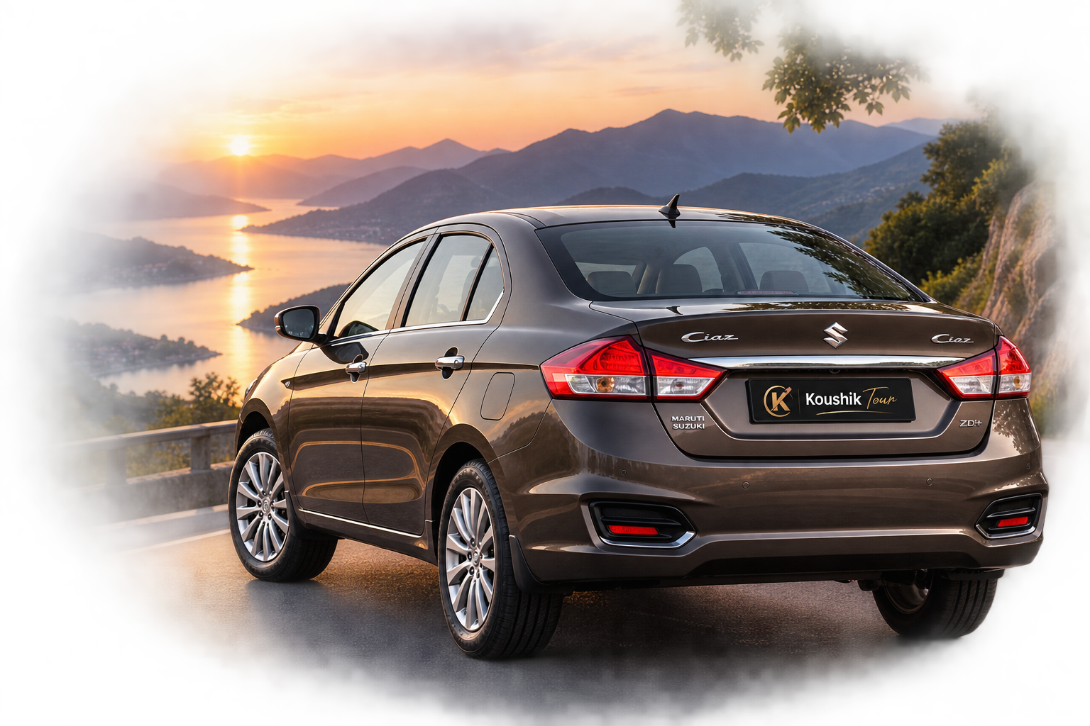 Koushik Tours & Travels Ciaz travelling on a scenic mountain road